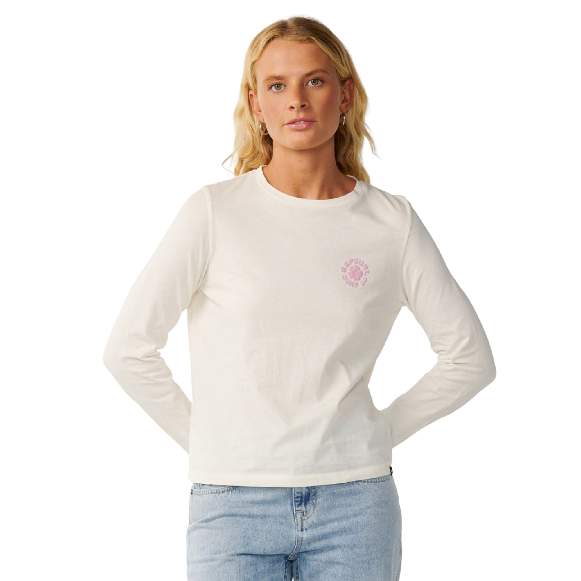 Rip Curl Women's Party Wave Long Sleeve Tee Off White 0003 0Q8WTE