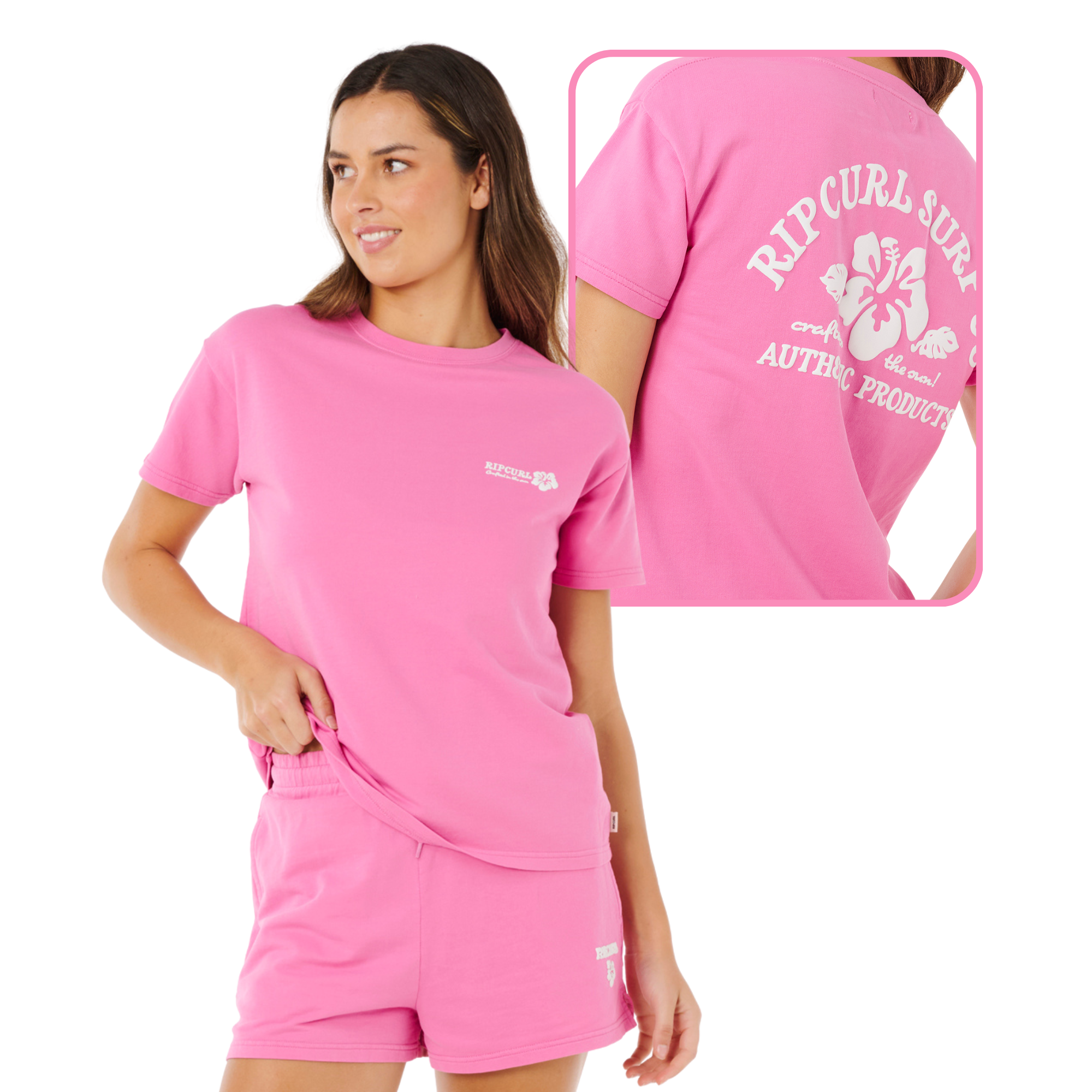 Rip Curl Women's Surf Puff Party Pack Relaxed Short Sleeve Tee (Super Pink)