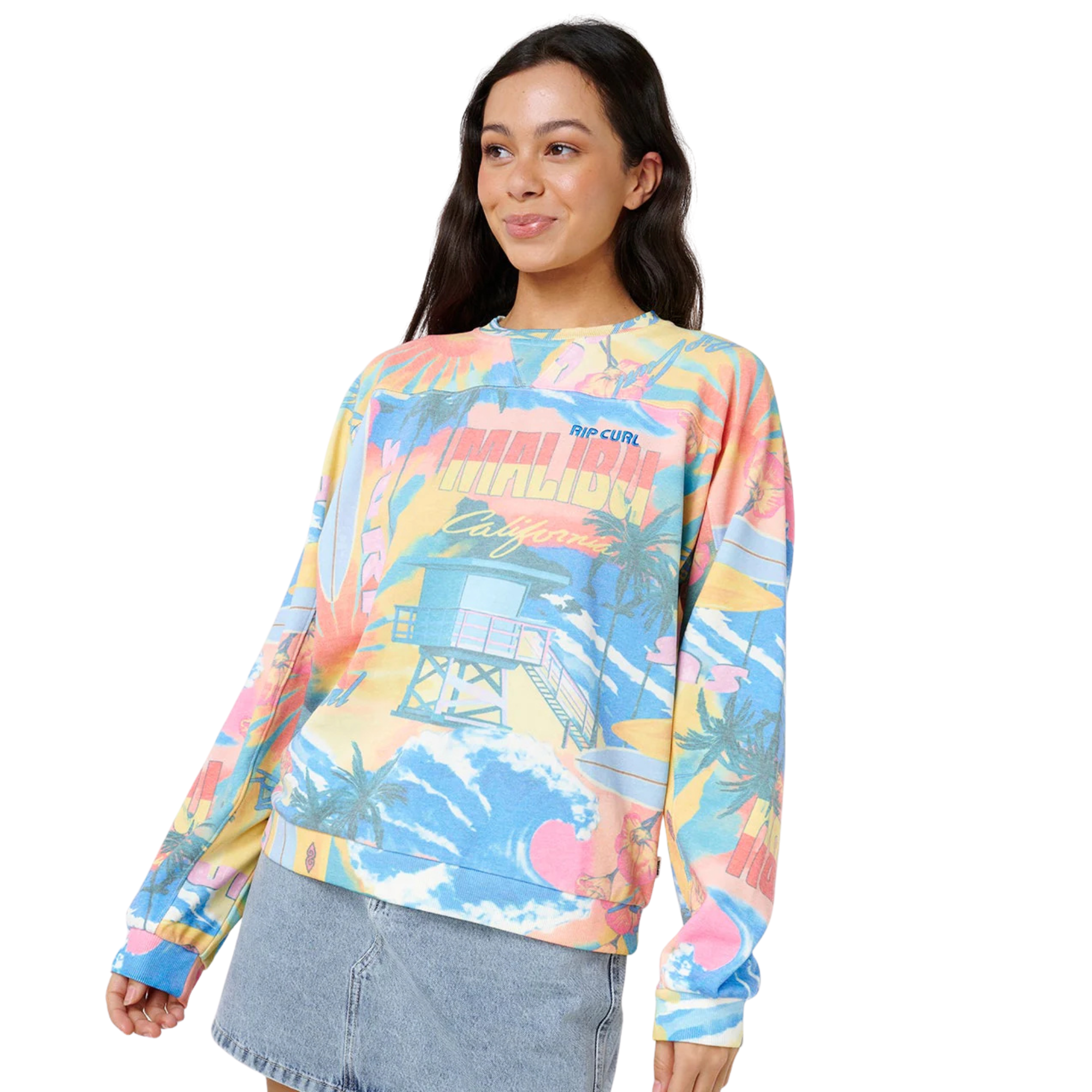 Rip Curl Women's Surf Side Relaxed Crew Neck Sweatshirt (Multi)