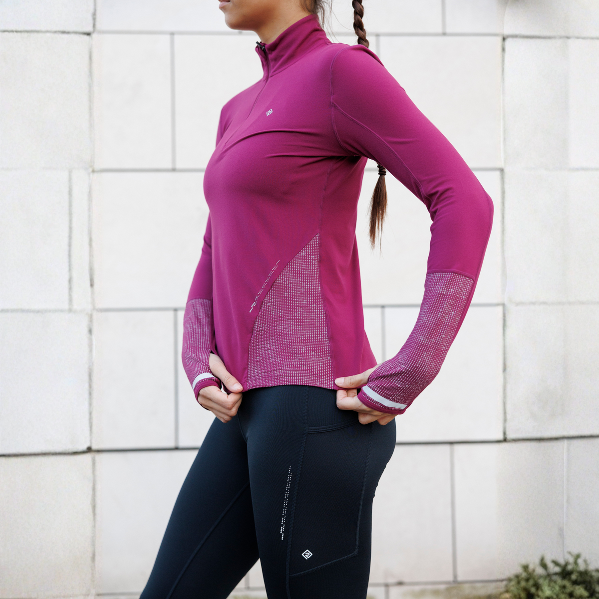 Ronhill Women's Tech Reflect Half Zip Base Layer Top (Blackcurrant/Reflect)