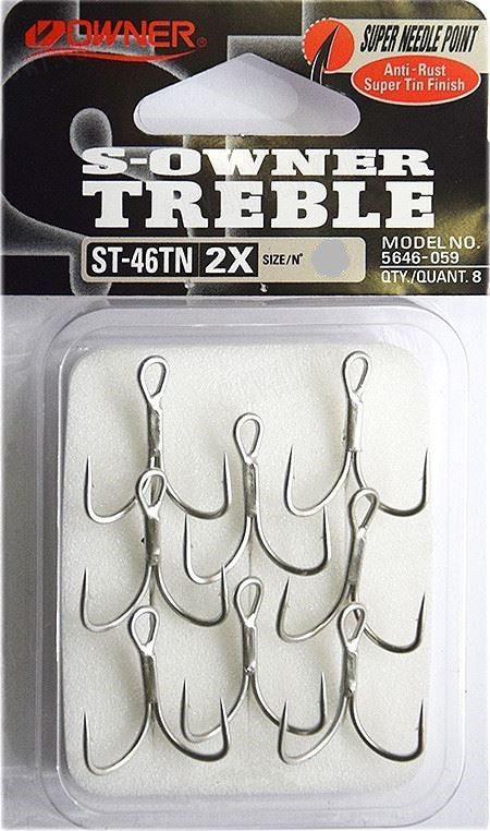 Owner Saltwater 2X Strong Tin Treble Hook (Size 4)(8 Pack)