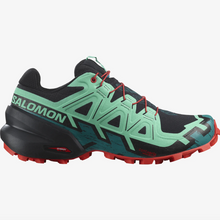 Load image into Gallery viewer, Salomon Women&#39;s Speedcross 6 Trail Running Shoes (Black/Biscay Green/Fiery Red)
