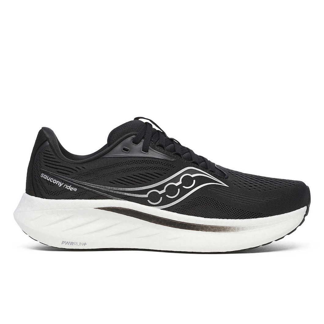 Saucony Men's Ride 18 Running Shoes - WIDE FIT (Black/White)