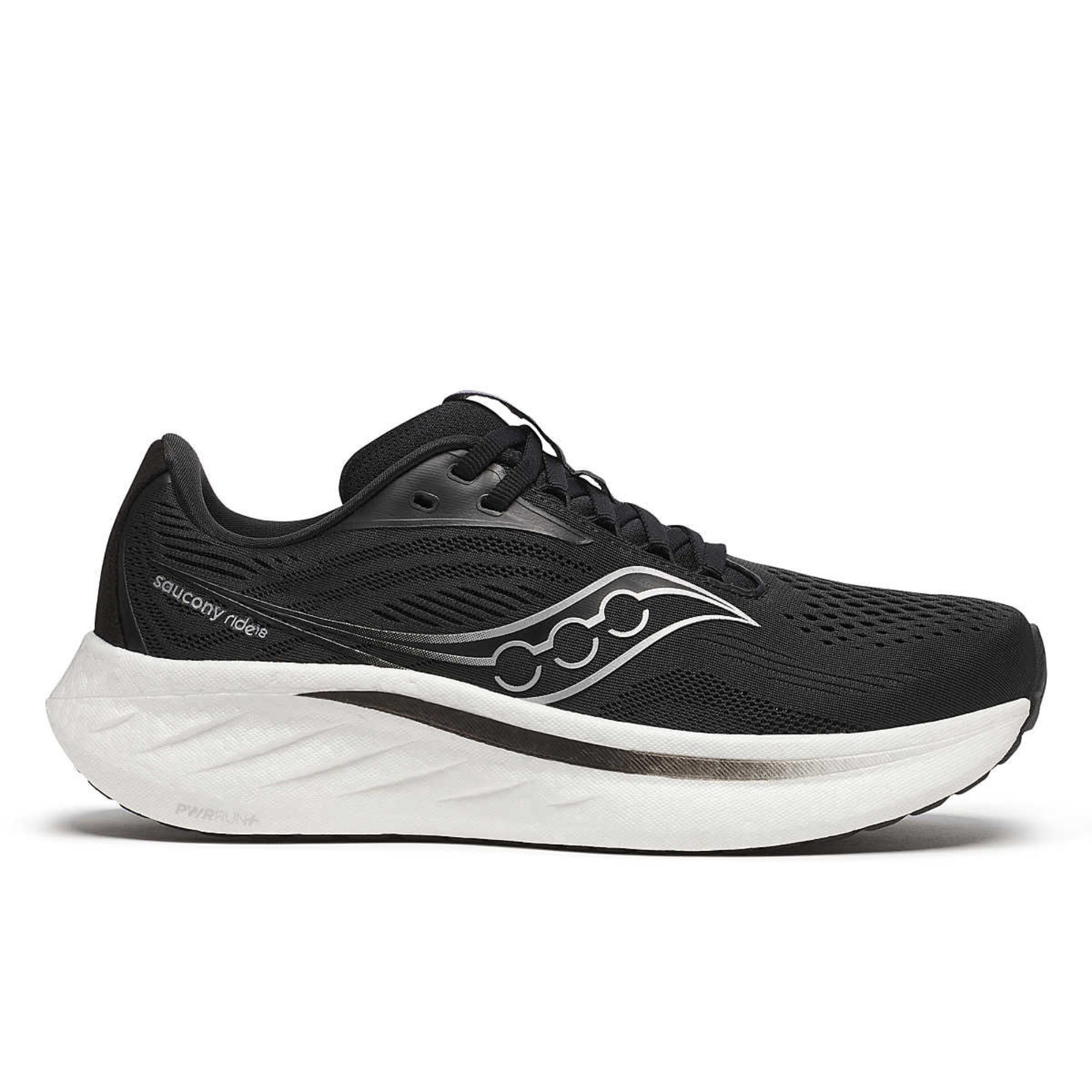 Saucony Women's Ride 18 Wide Fit Running Shoes (Black/White)