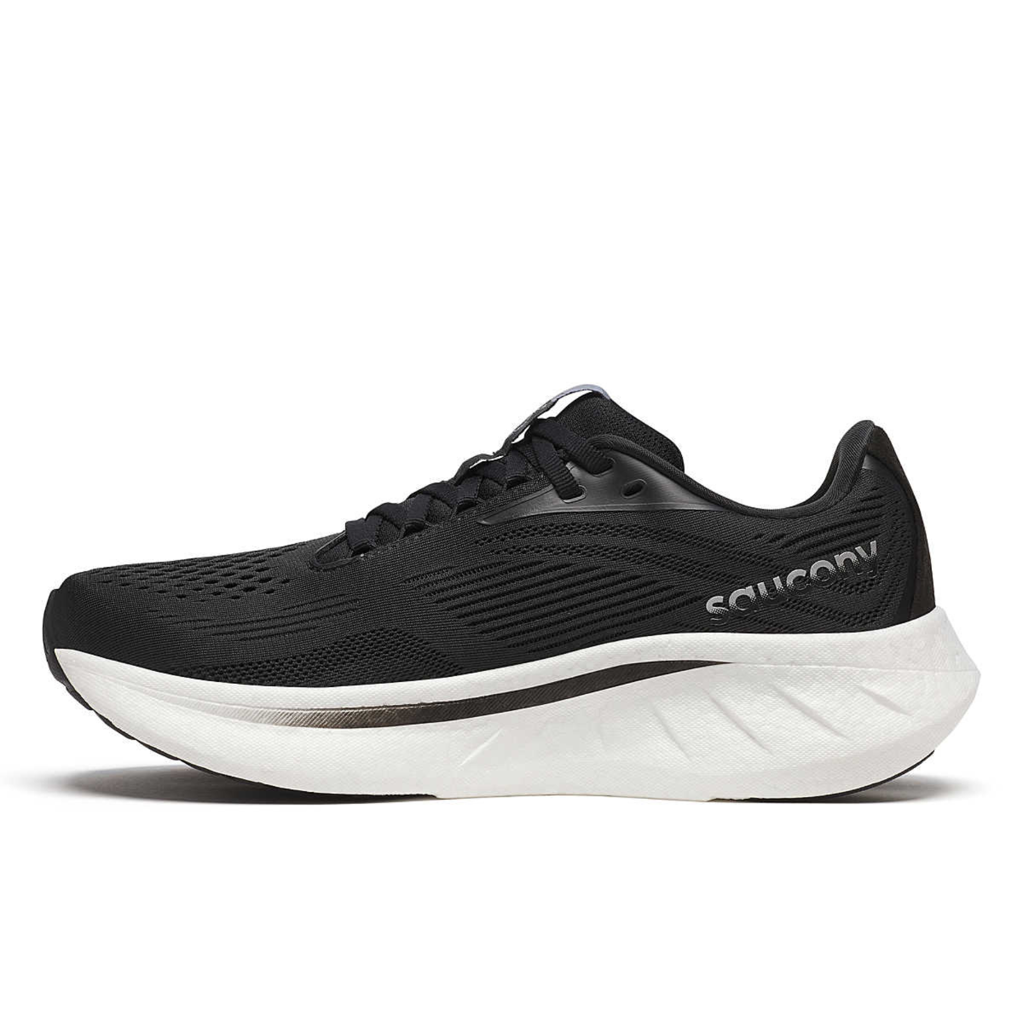 Saucony Women's Ride 18 Wide Fit Running Shoes (Black/White)