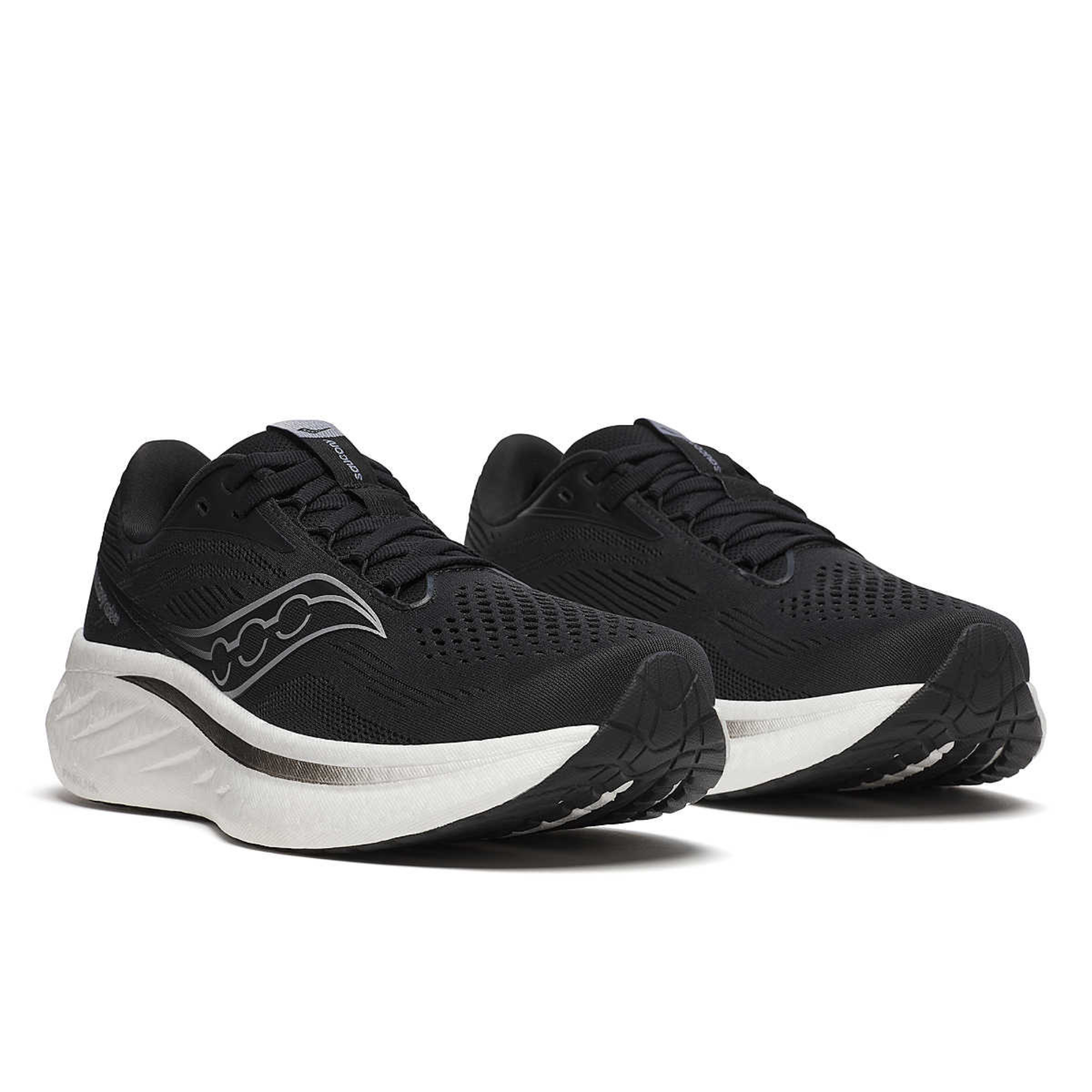 Saucony Women's Ride 18 Wide Fit Running Shoes (Black/White)