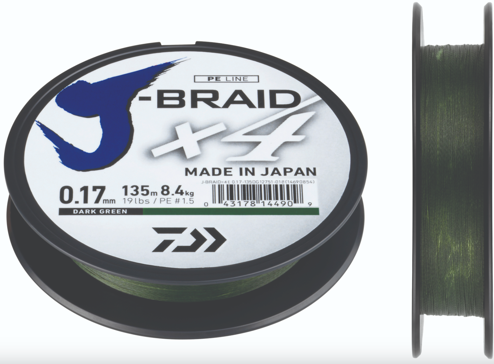 Daiwa J-Braid X4E (19lbs/0.17mm/135m)(Dark Green)