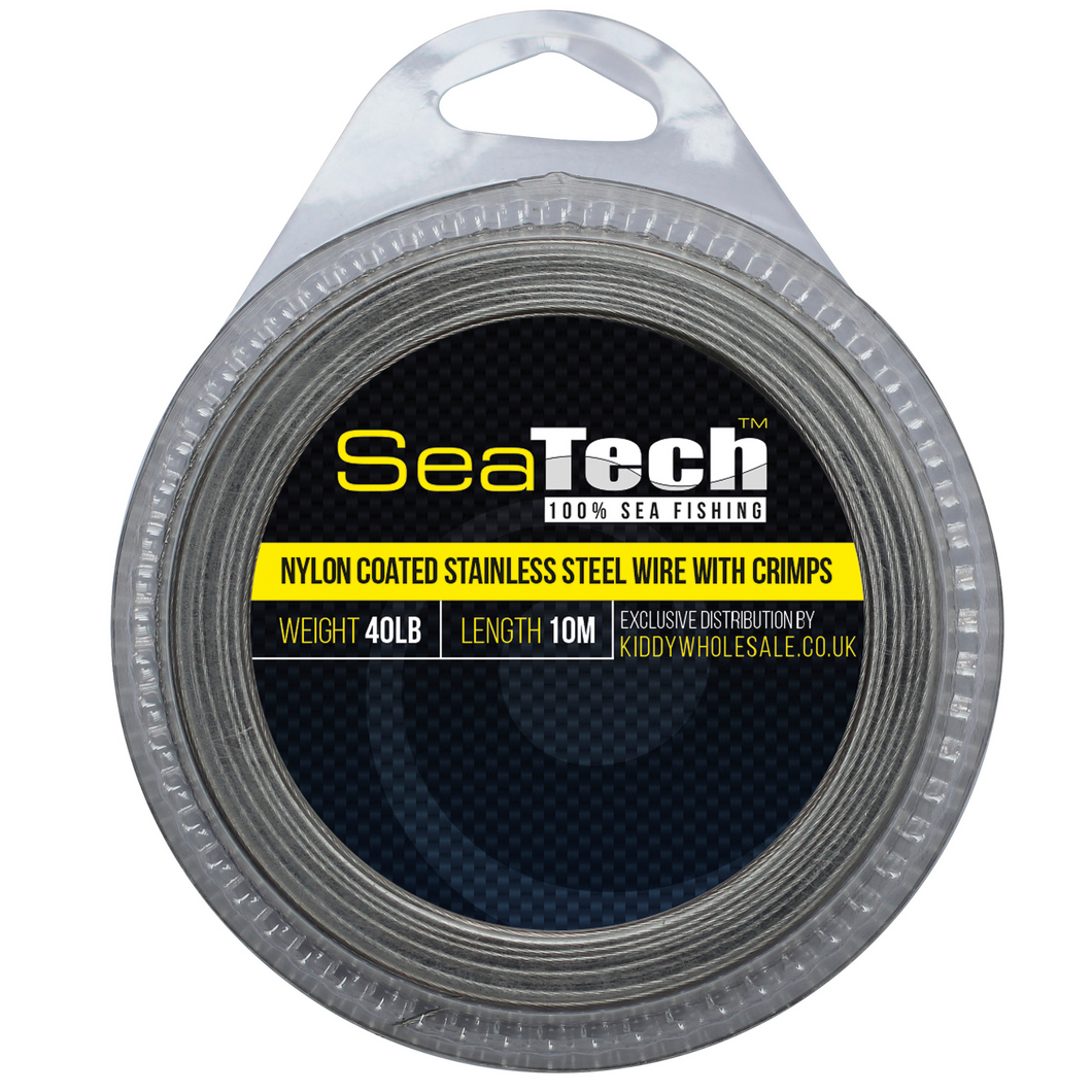 SeaTech Stainless Steel Nylon Coated Wire with Crimps (100lbs/7.5m)