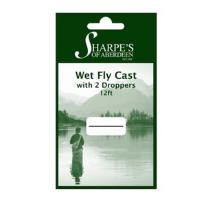 Sharpes Tapered Monofilament Wet Fly Cast - 2 Droppers (12ft/10lb/0X)(Green)