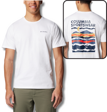 Load image into Gallery viewer, Columbia Men&#39;s Explorers Canyon Back Graphic Short Sleeve Tee (White/Torn Moonscape)
