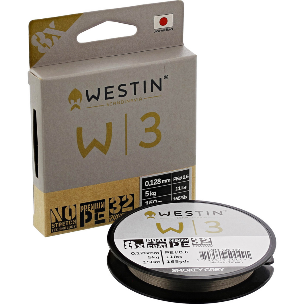 Westin W3 8-Braid Line Leader (0,148mm/150m/6.1kg/PE0.8)(Smokey Grey)