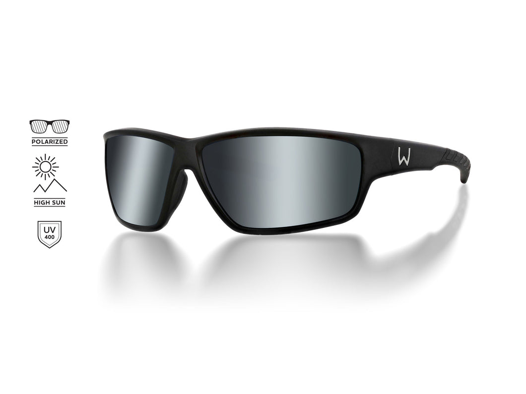 Westin W6 Sport 20 Polarized Sunglasses (Matte Black/Lens Base Smoke/Lens Mirror Silver Flash/Anti-Reflex Blue)