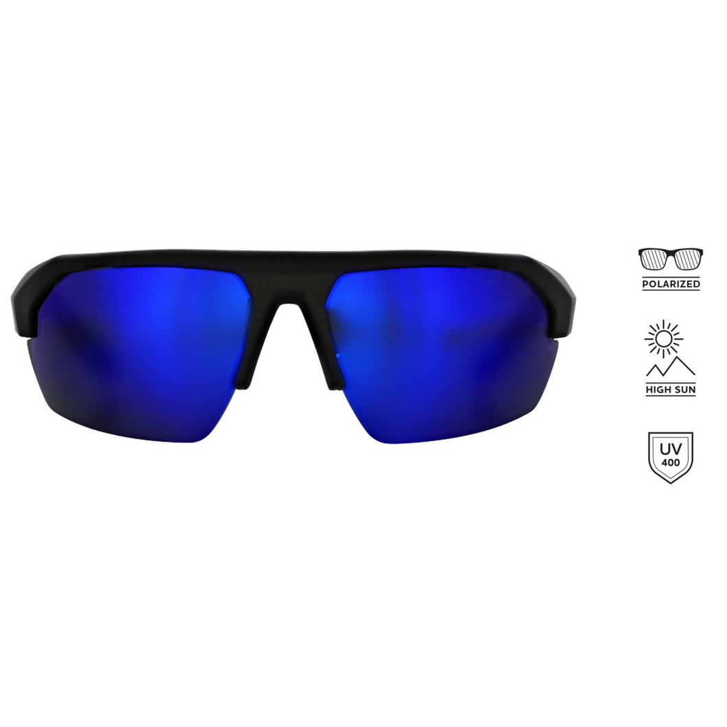 Westin W6 Sport 25 Polarized Sunglasses (Matte Black/Lens Base Smoke/Lens Mirror Smoke/Anti-Reflex Blue)