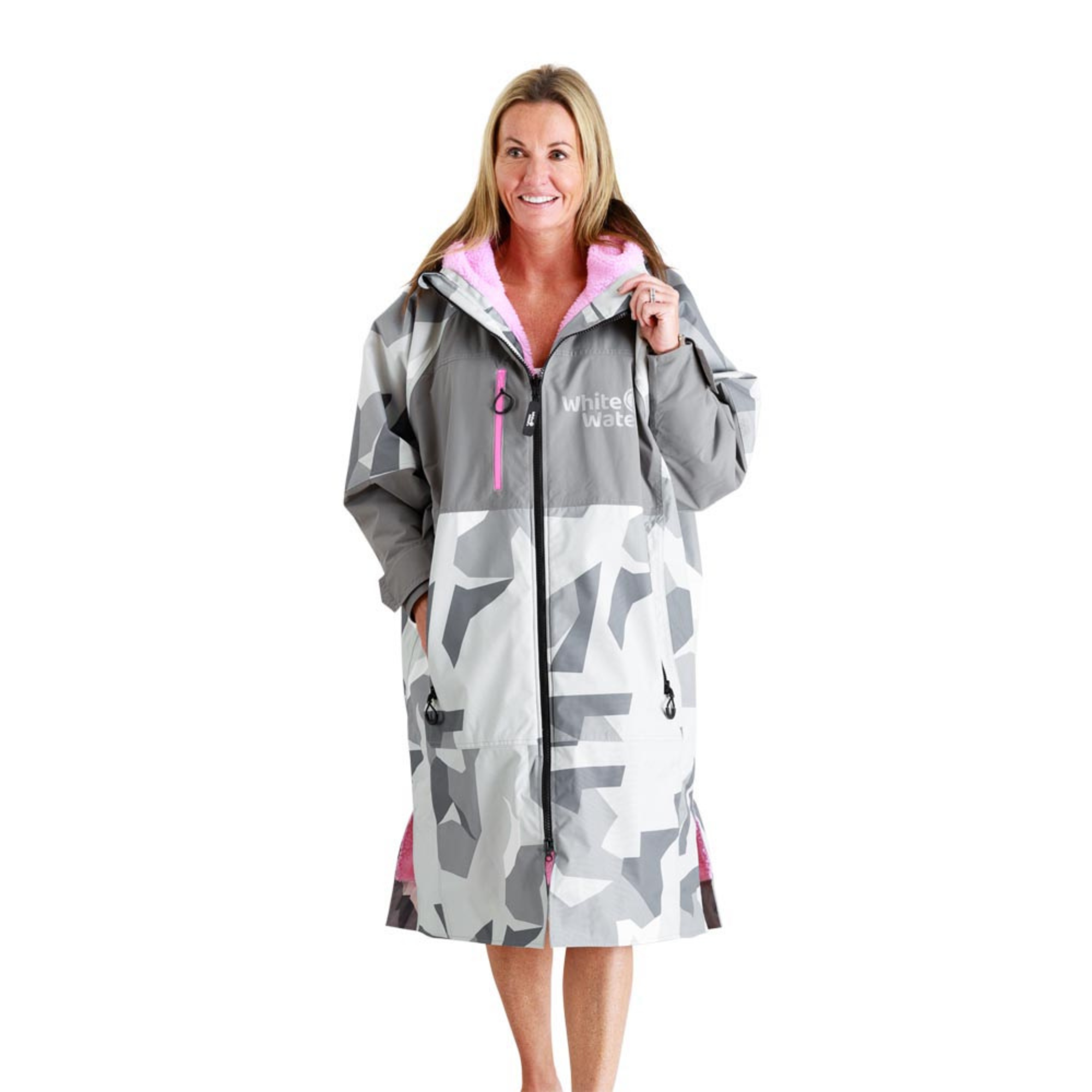 White Water Robes Unisex Hardshell Changing Robe - Adults (Arctic Camo/Pink Lining)