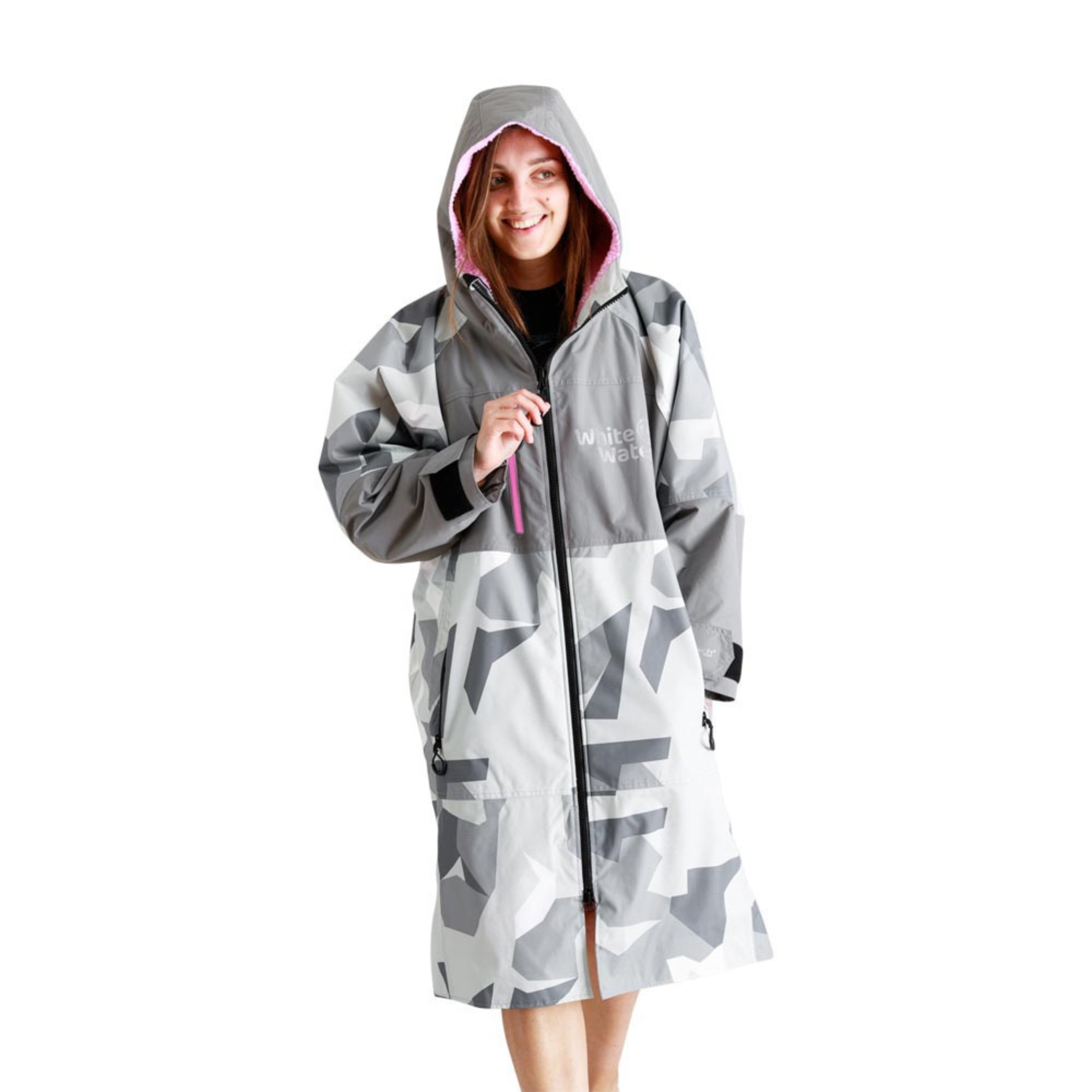 White Water Robes Unisex Hardshell Changing Robe - Adults (Arctic Camo/Pink Lining)