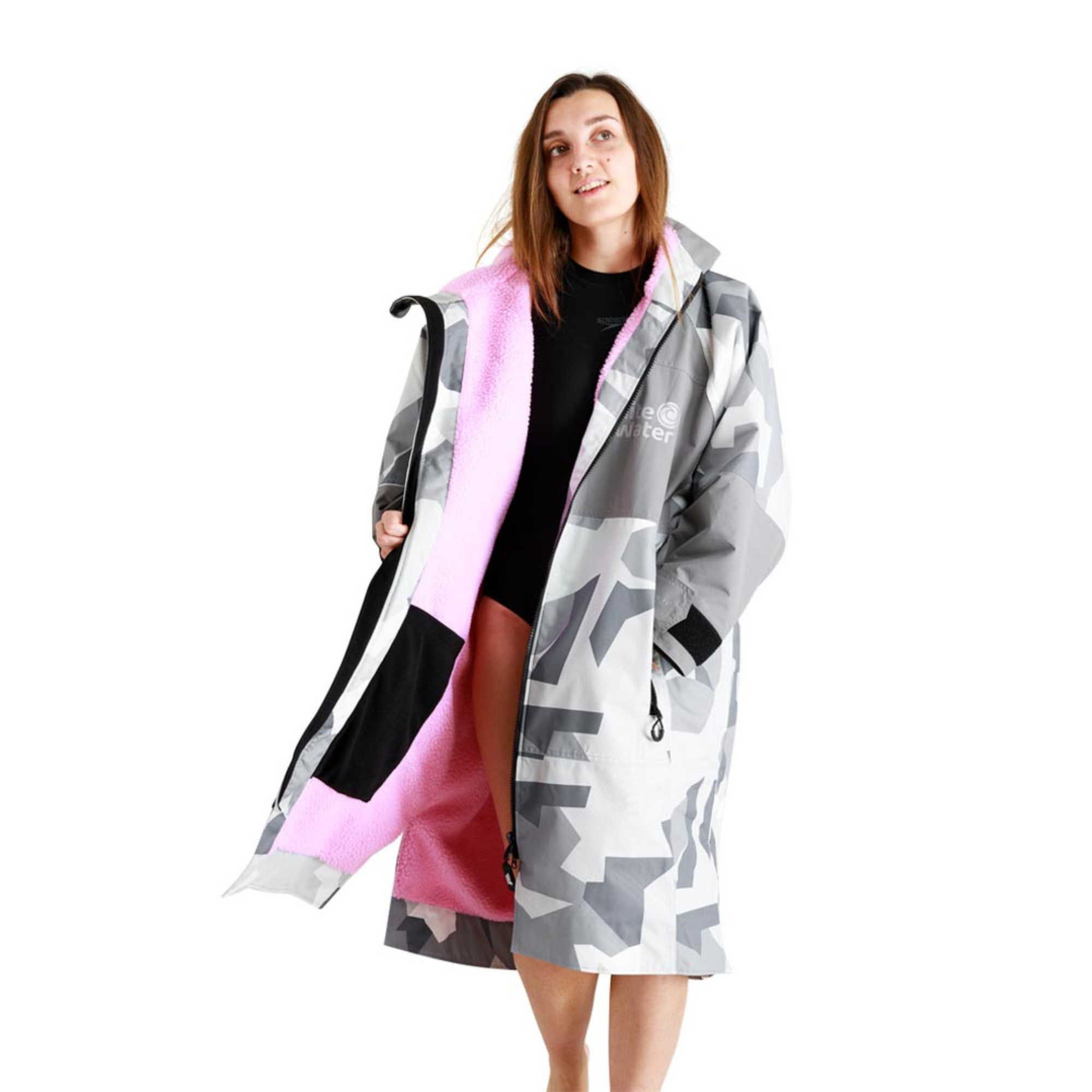 White Water Robes Unisex Hardshell Changing Robe - Adults (Arctic Camo/Pink Lining)