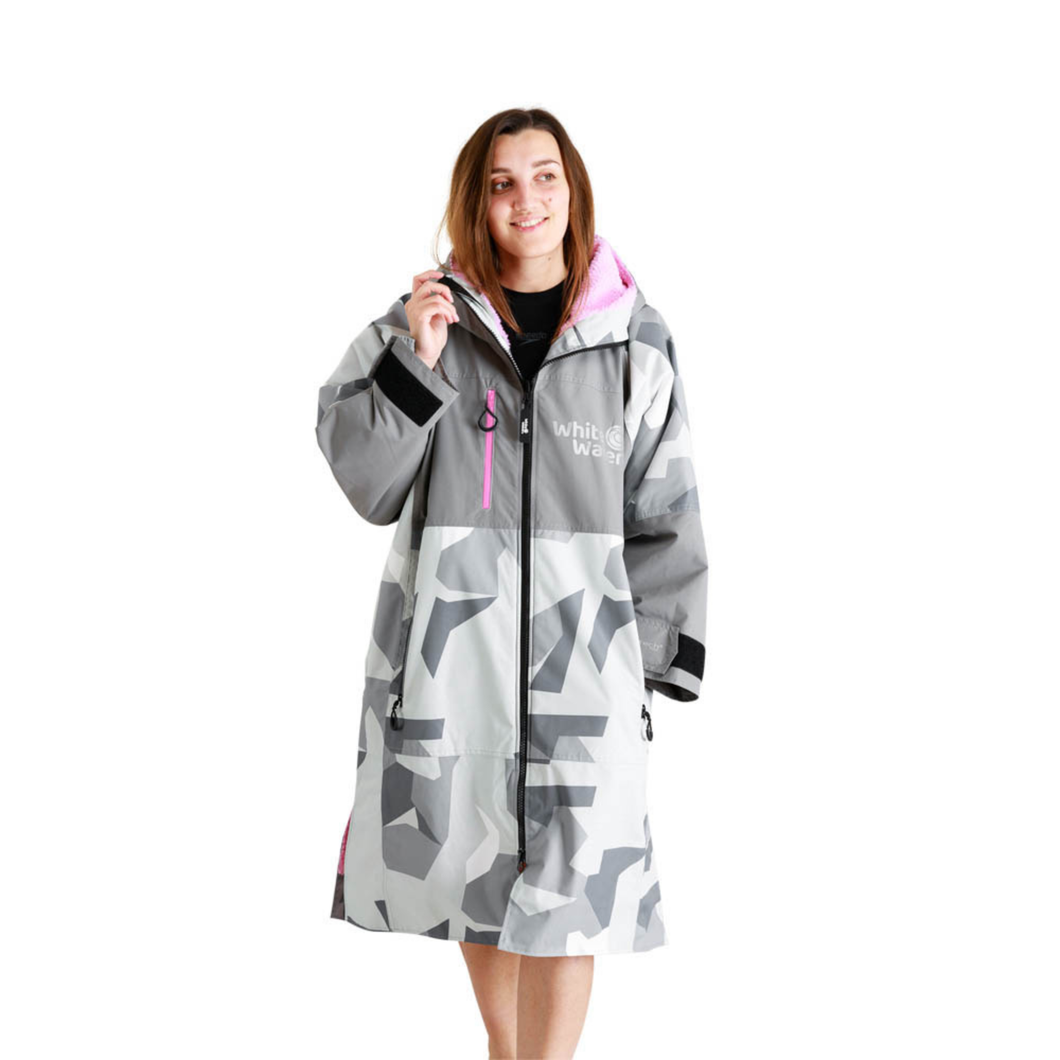 White Water Robes Unisex Hardshell Changing Robe - Adults (Arctic Camo/Pink Lining)