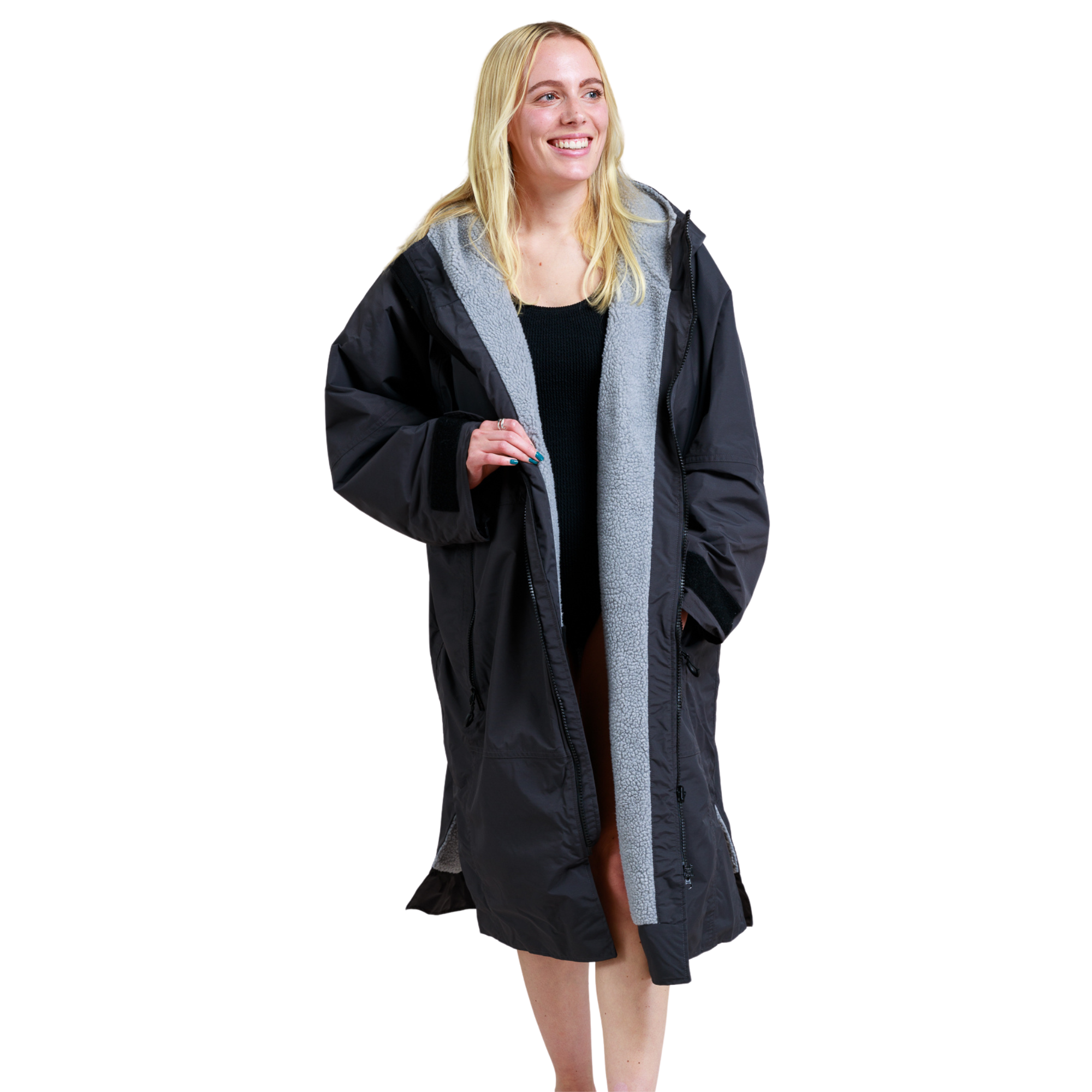 White Water Robes Unisex Hardshell Changing Robe - Adults (Black/Grey Lining)