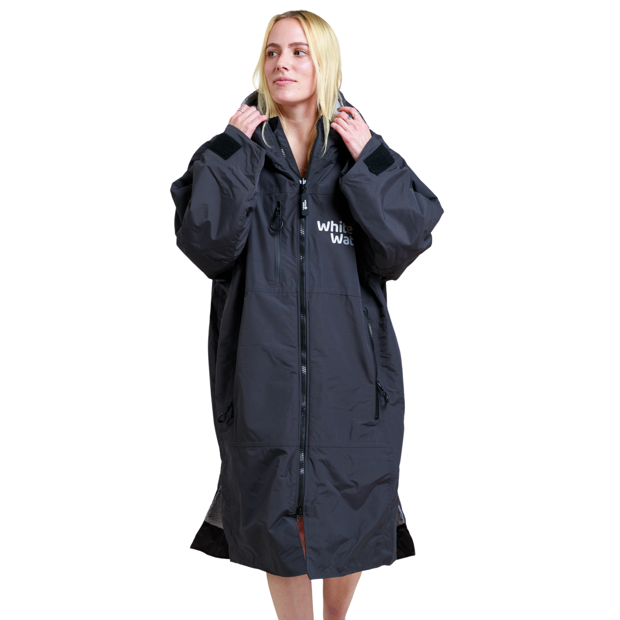 White Water Robes Unisex Hardshell Changing Robe - Adults (Black/Grey Lining)