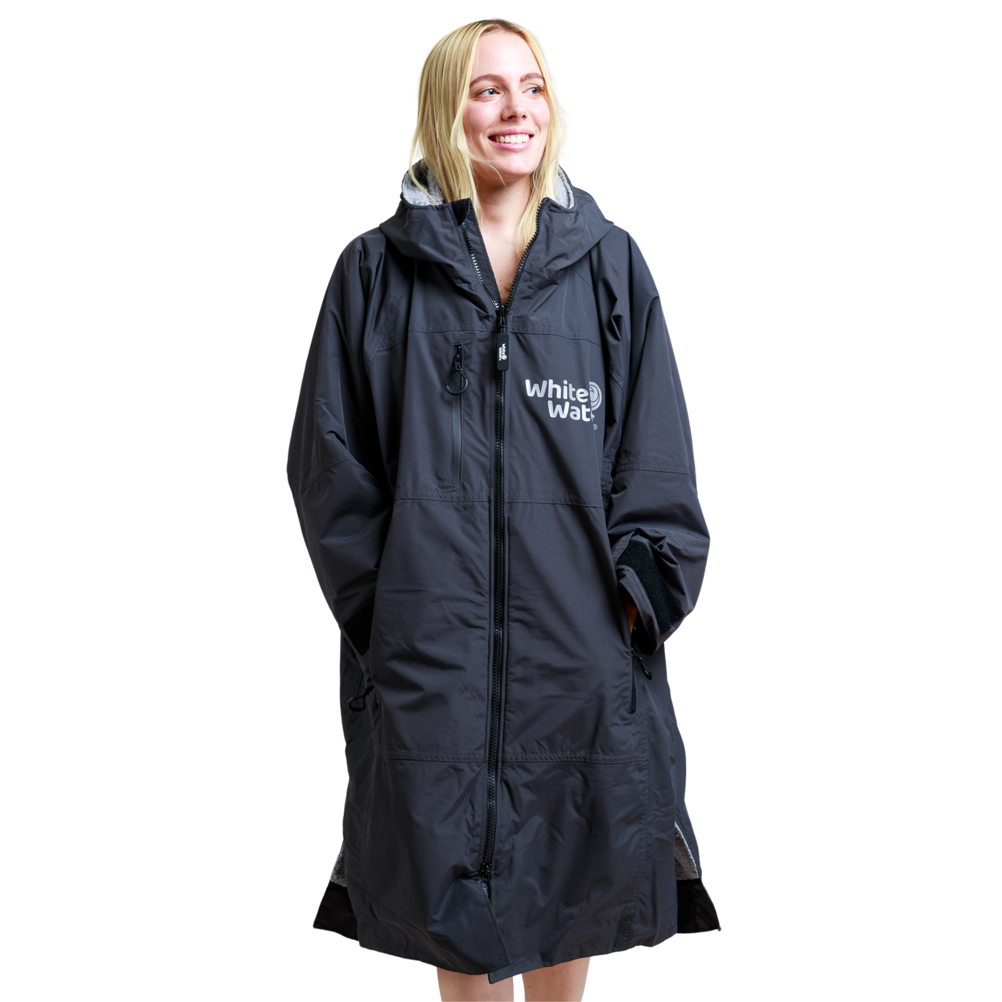 White Water Robes Unisex Hardshell Changing Robe - Adults (Black/Grey Lining)