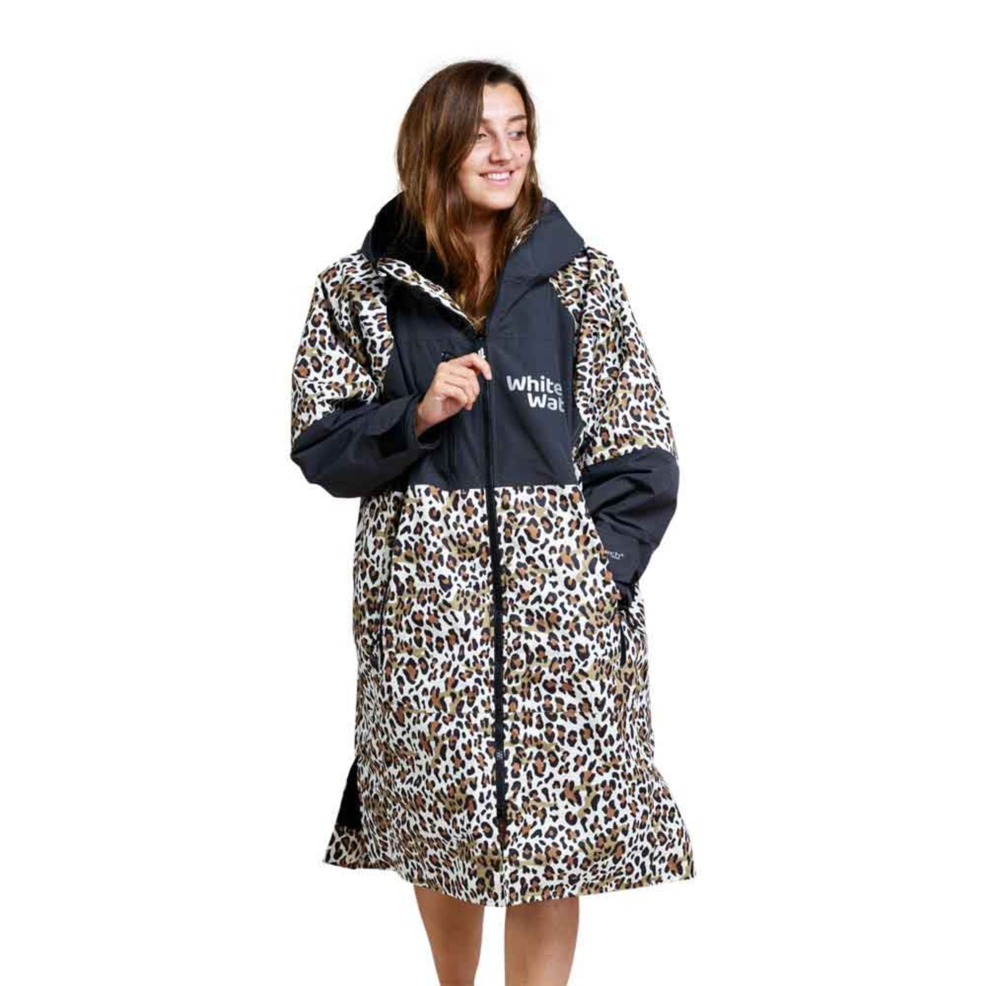 White Water Robes Unisex Hardshell Changing Robe - Adults (Leopard Print/Black Lining)