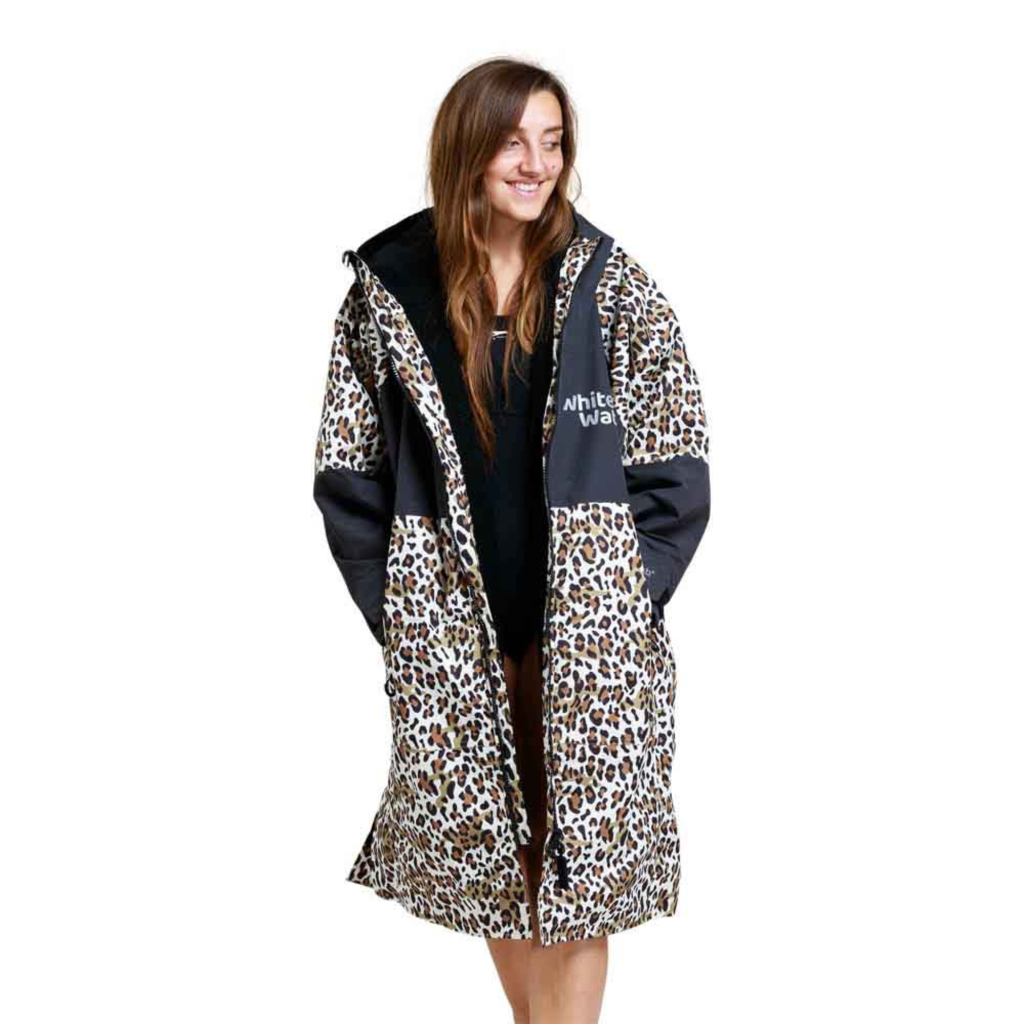 White Water Robes Unisex Hardshell Changing Robe - Adults (Leopard Print/Black Lining)