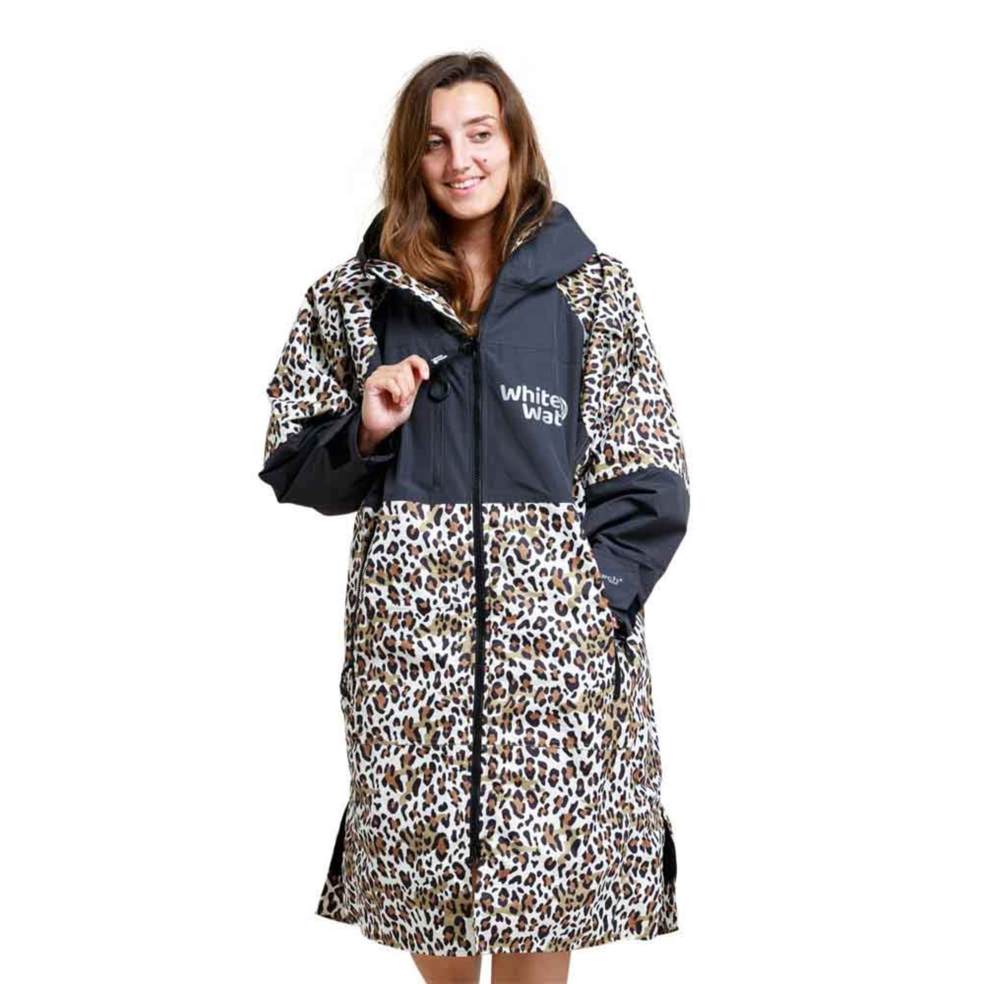 White Water Robes Unisex Hardshell Changing Robe - Adults (Leopard Print/Black Lining)