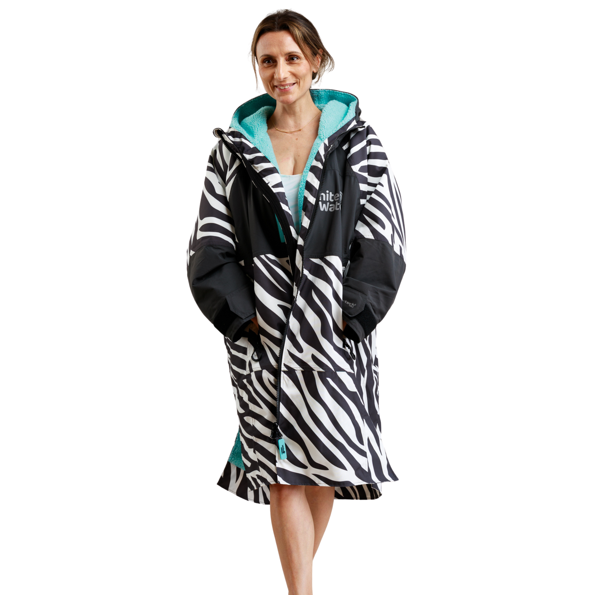 White Water Robes Unisex Hardshell Changing Robe - Adults (Zebra Print/Blue Lining)