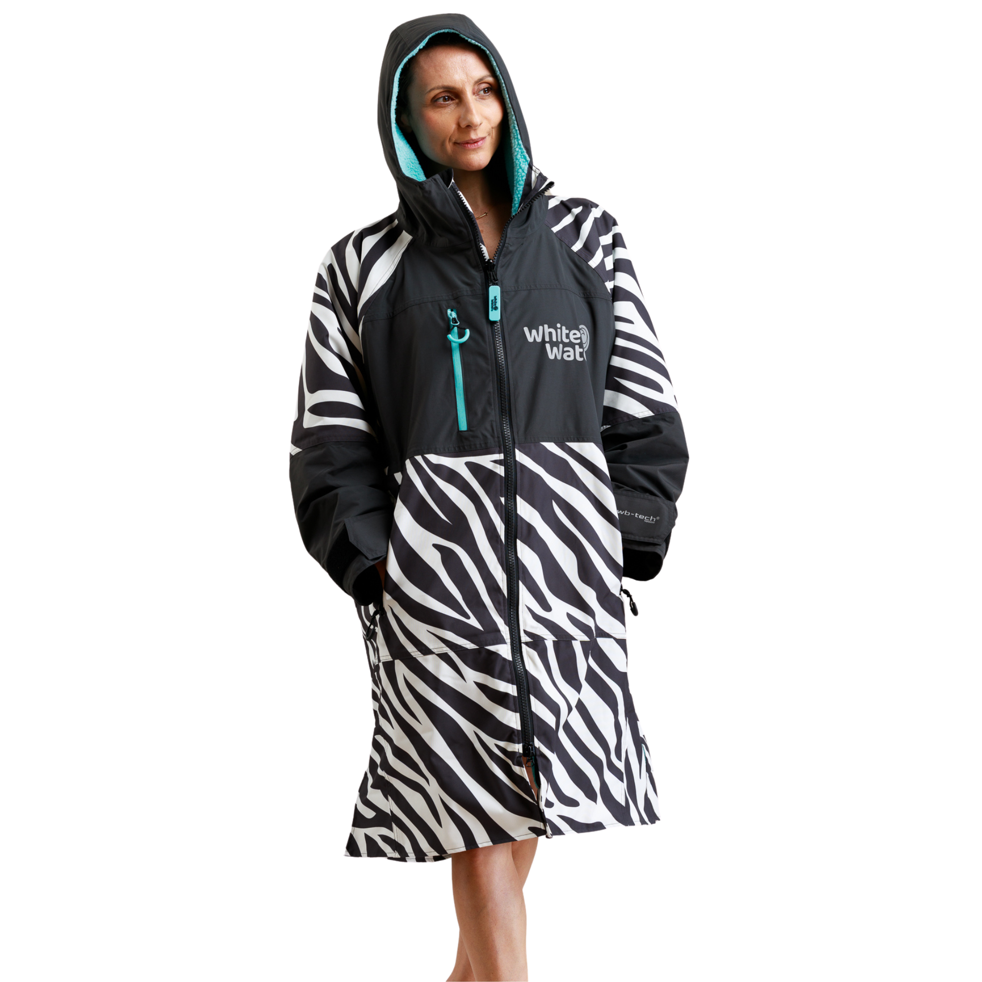 White Water Robes Unisex Hardshell Changing Robe - Adults (Zebra Print/Blue Lining)