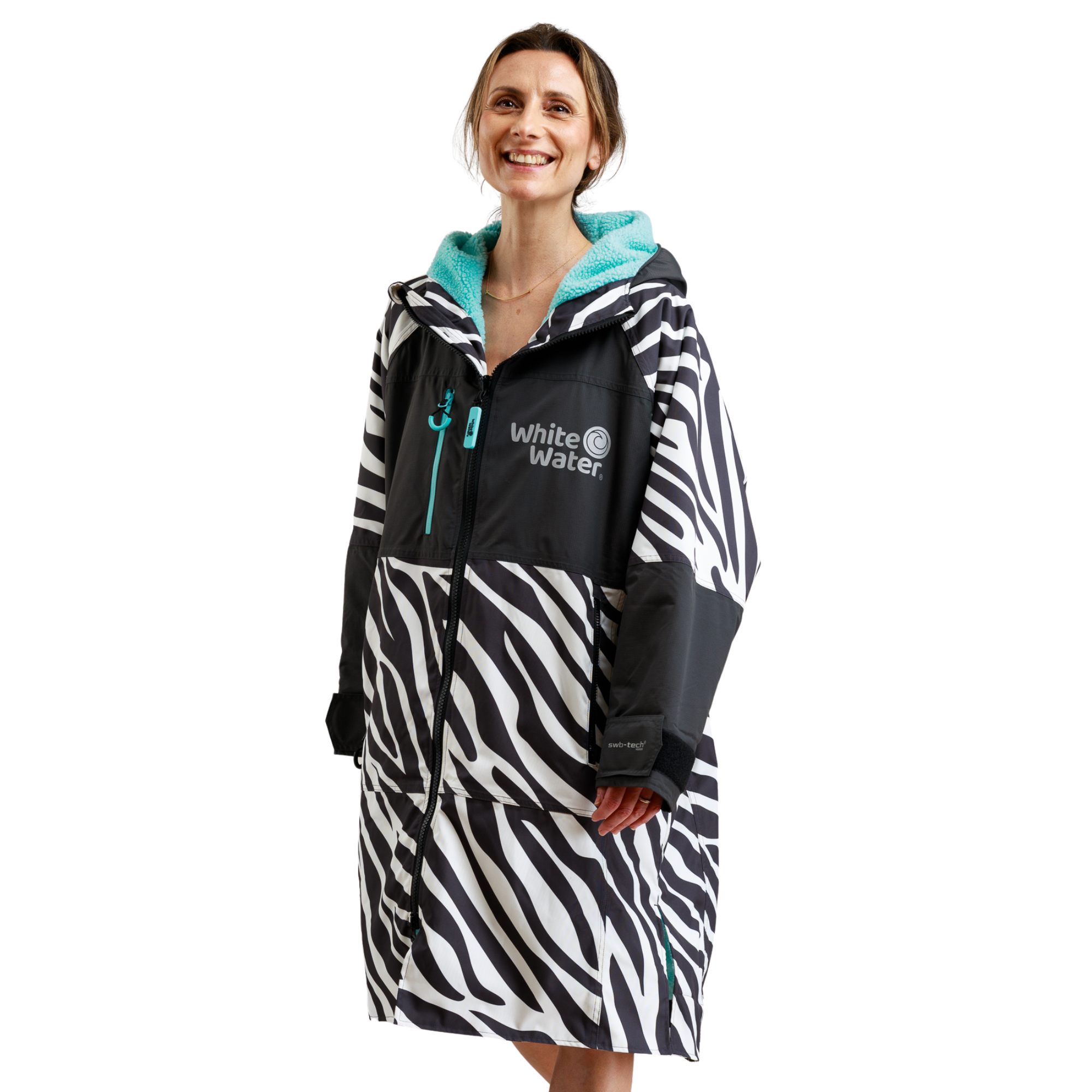 White Water Robes Unisex Hardshell Changing Robe - Adults (Zebra Print/Blue Lining)