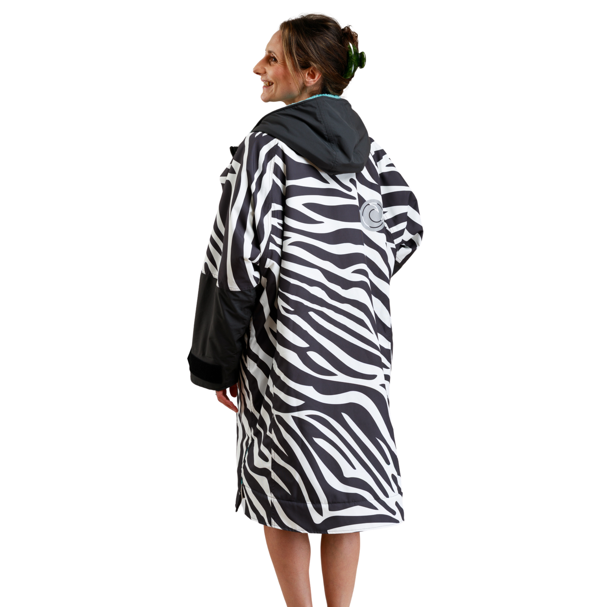 White Water Robes Unisex Hardshell Changing Robe - Adults (Zebra Print/Blue Lining)