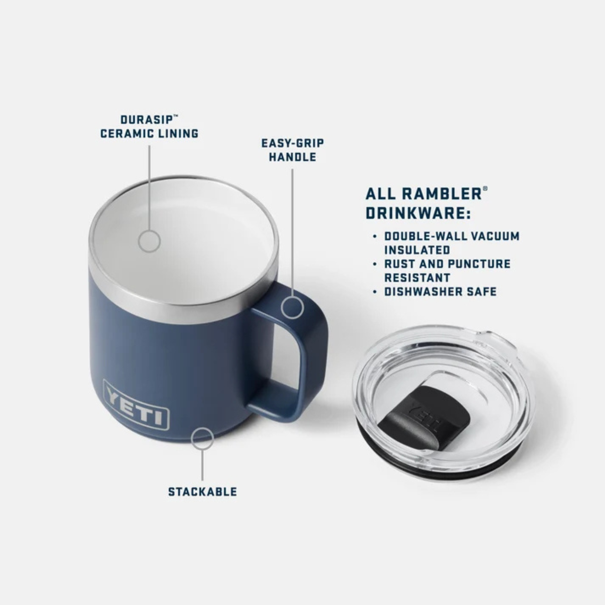 Yeti Rambler Ceramic Mug with Magslider Lid 10oz 295ml Yeti-RamblerMugCL-10oz Features