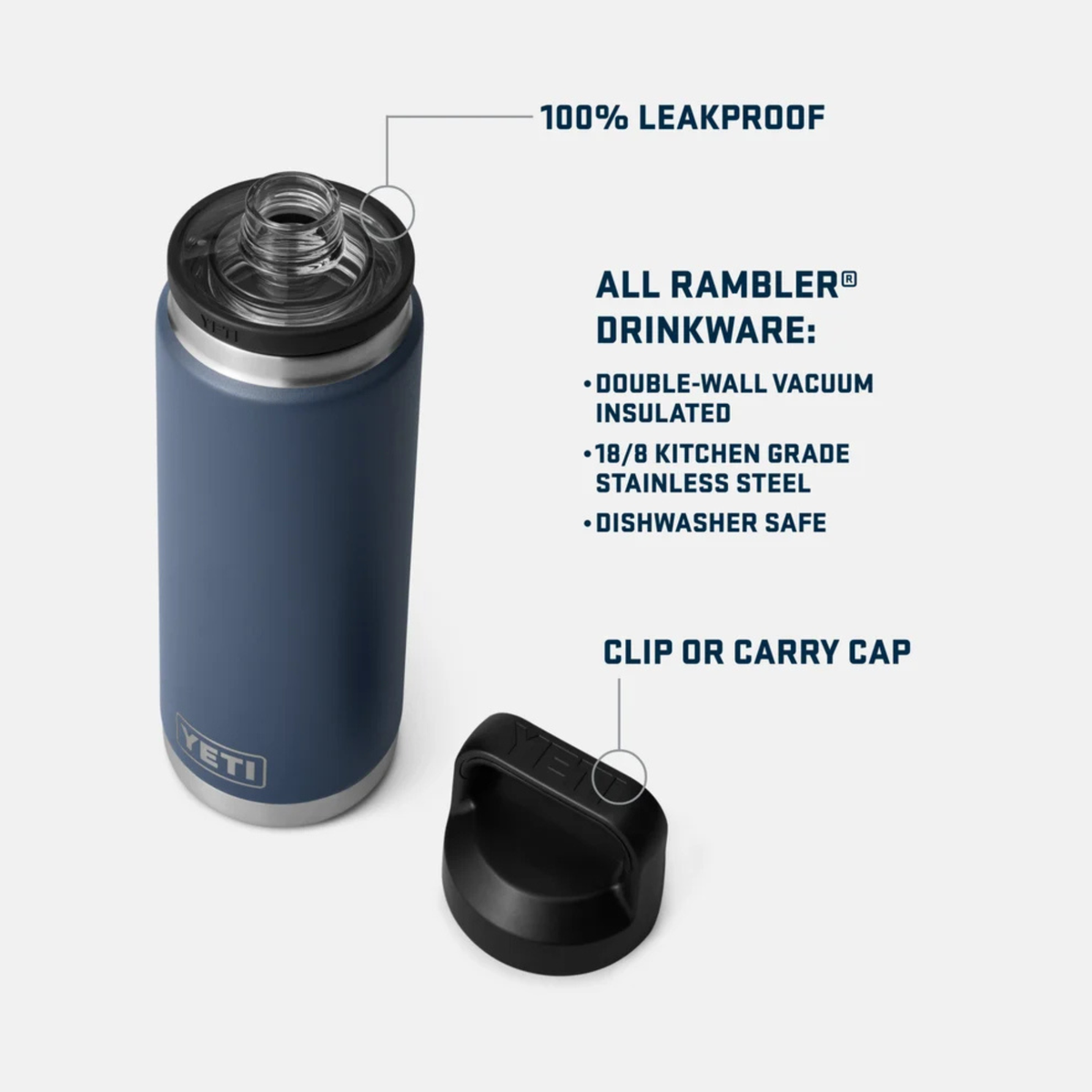Yeti Rambler Insulated Bottle with Chug Cap 26oz Features
