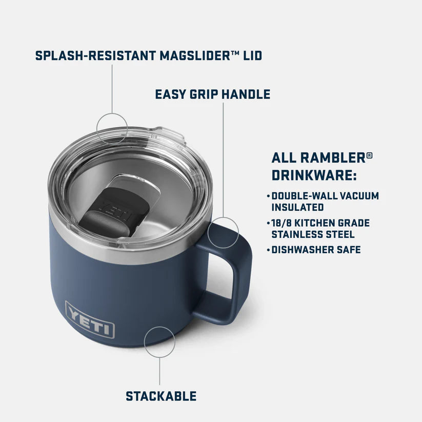 Yeti Rambler Insulated Stackable Mug MagSlider Lid 14oz 414ml Yeti-RamblerMug-14oz Features