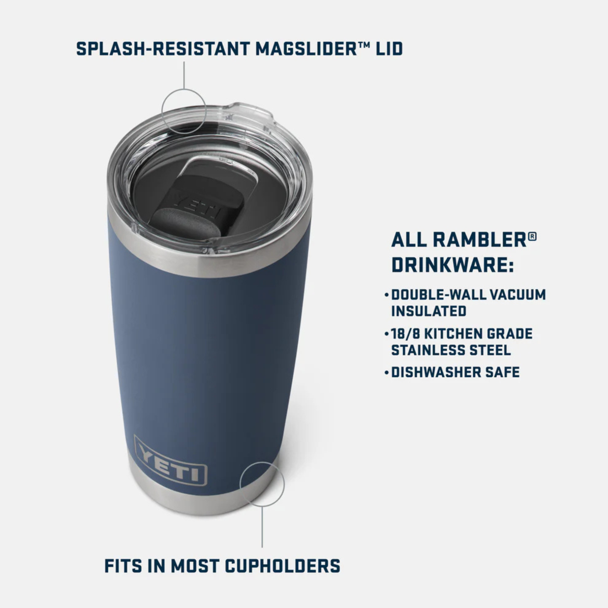 Yeti Rambler Tumbler 20oz 591ml with Magslider lid
