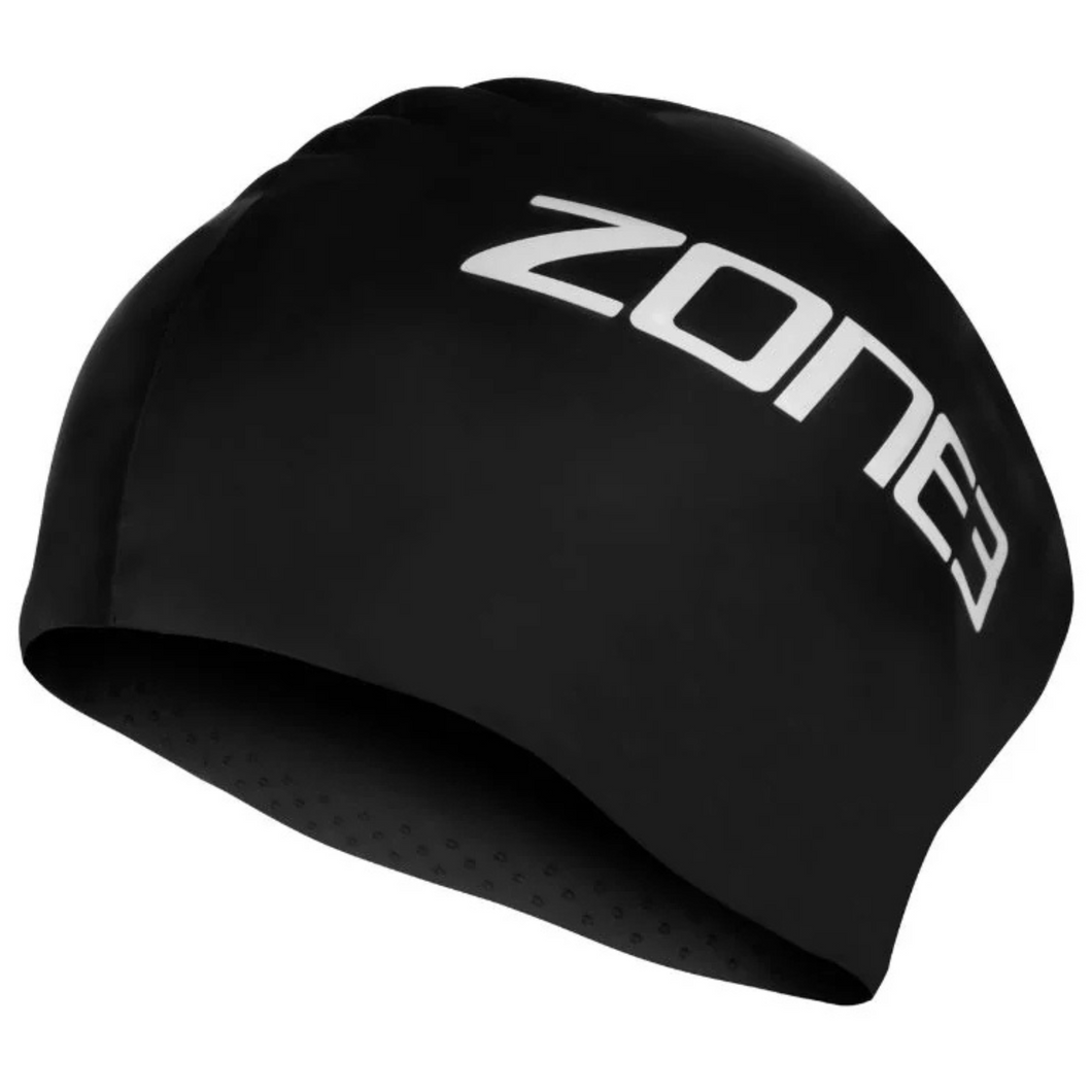 Zone 3 Long Hair Silicone Swim Cap (Black)