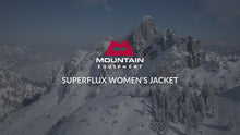 Load and play video in Gallery viewer, Mountain Equipment Women&#39;s Superflux Hooded Insulated Jacket (D Teal/Fresh Green)
