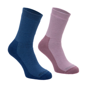 Silverpoint Women's All Terrain Merino Wool Hiker Socks - 2 Pair Pack (Rock Rose/Royal)