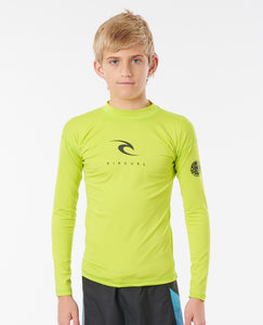 Rip Curl Kids Corp Long Sleeve UPF50 Rash Vest (Lime)(Ages 6-14)