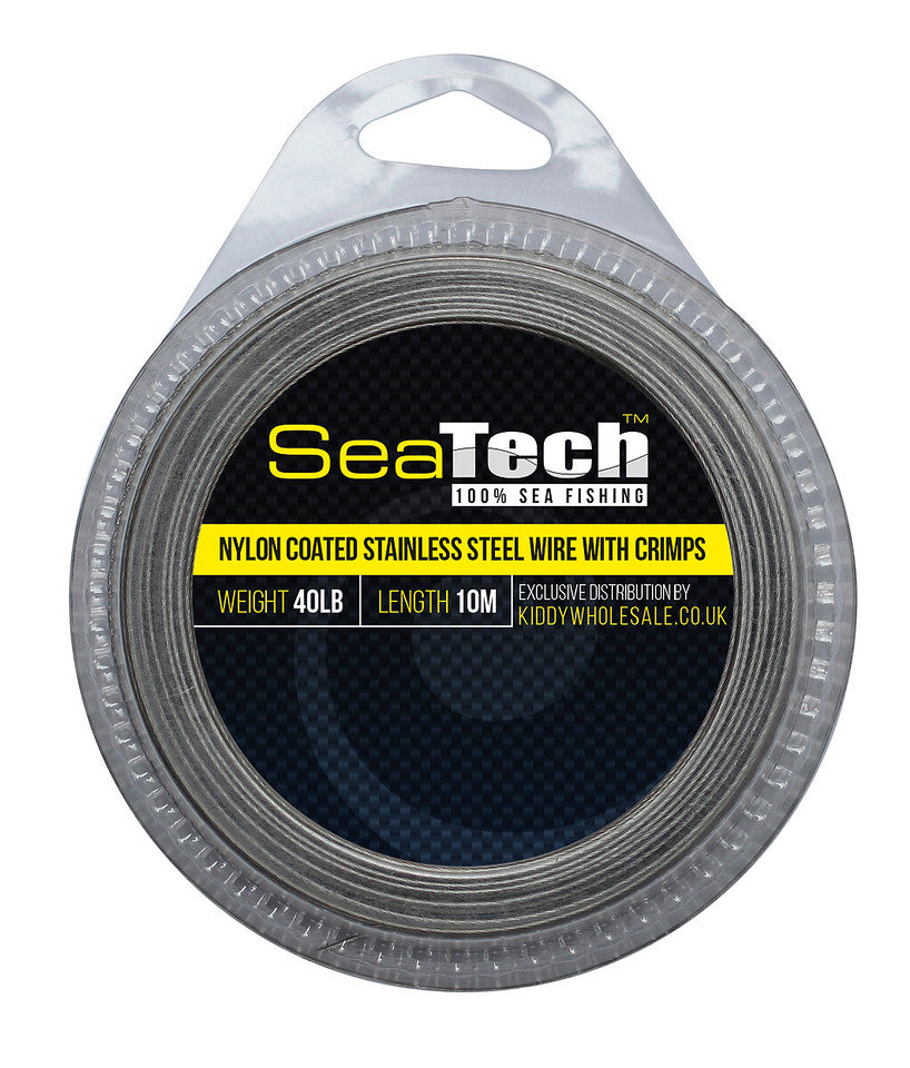 200lb Nylon Coated Stainless Steel Wire Trace With Crimps (10m Length)