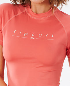 Rip Curl Women's Golden Rays Short Sleeve UV Rash Vest (Coral)