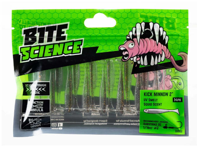 Jarvis Walker Bite Science Squid Scent Kick Minnow Lures (2in)(UV Smelt)(14 Pieces)