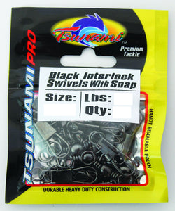 Tsunami Black Interlock Swivels With Snap (Size 8)(18 Pack)