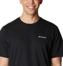 Load image into Gallery viewer, Columbia Men&#39;s Explorers Canyon Back Short Sleeve T-Shirt (Black/Campsite Icons Graphic)
