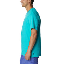 Load image into Gallery viewer, Columbia Men&#39;s Explorers Canyon Back Short Sleeve T-Shirt Bright (Aqua/Bordered Beauty)
