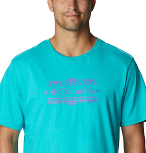 Columbia Men's Explorers Canyon Back Short Sleeve T-Shirt Bright (Aqua/Bordered Beauty)