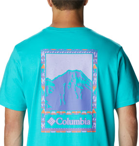 Columbia Men's Explorers Canyon Back Short Sleeve T-Shirt Bright (Aqua/Bordered Beauty)