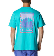 Load image into Gallery viewer, Columbia Men&#39;s Explorers Canyon Back Short Sleeve T-Shirt Bright (Aqua/Bordered Beauty)
