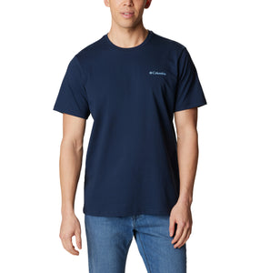 Columbia Men's Explorers Canyon Back Short Sleeve T-Shirt (Collegiate Navy/Campsite Icons Graphic)