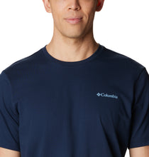Load image into Gallery viewer, Columbia Men&#39;s Explorers Canyon Back Short Sleeve T-Shirt (Collegiate Navy/Campsite Icons Graphic)

